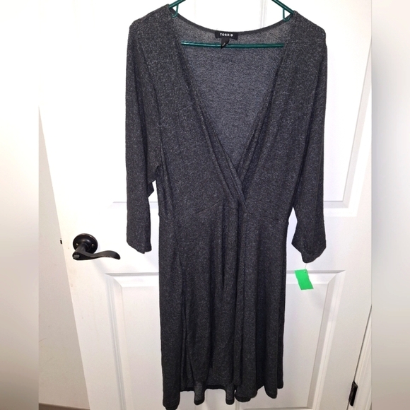 A Torrid size 2 faux wrap maxi dress in dark grey. - Picture 1 of 6
